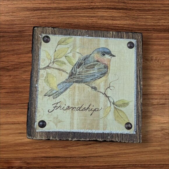 Susan Winget blue bird Wooden Plaque Bird Artwork cottage spring Farmhouse 5" - Picture 1 of 6